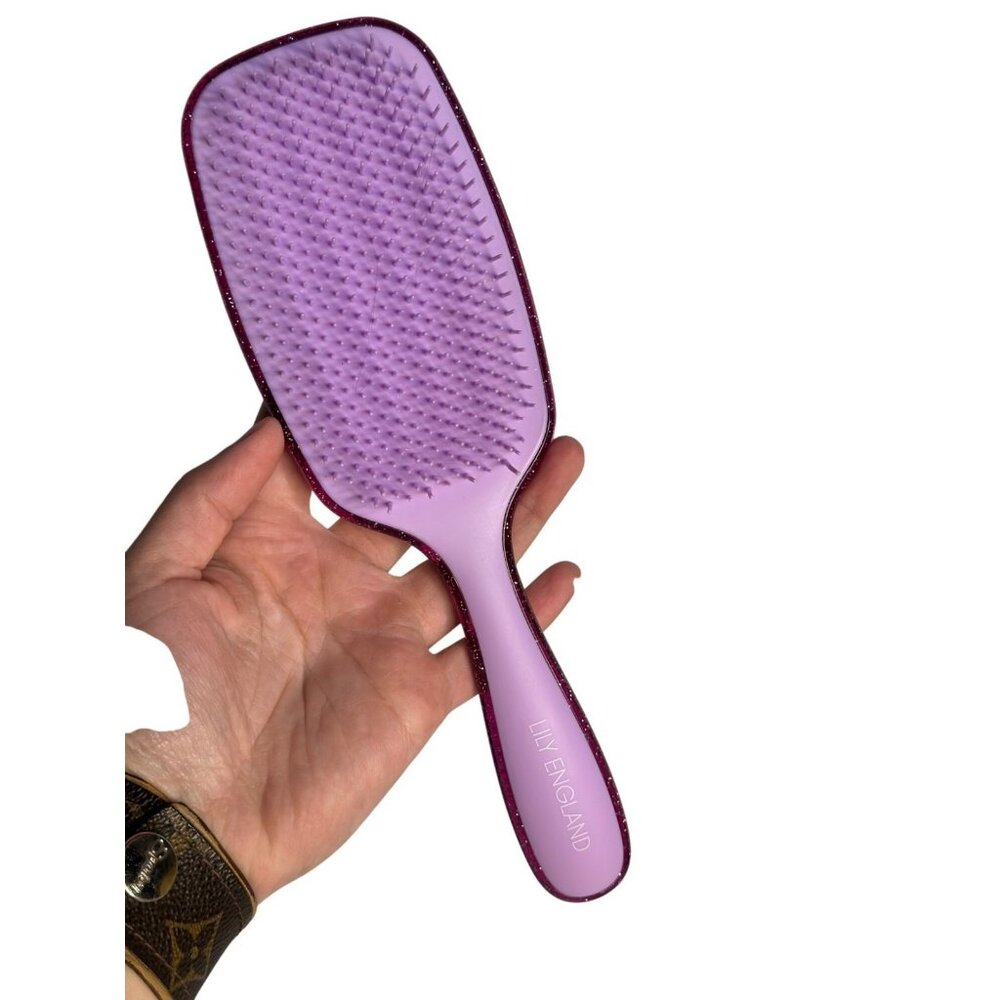 Lily England Paddle Hairbrush Lavender Purple Detangler Brush Glitter Accessory